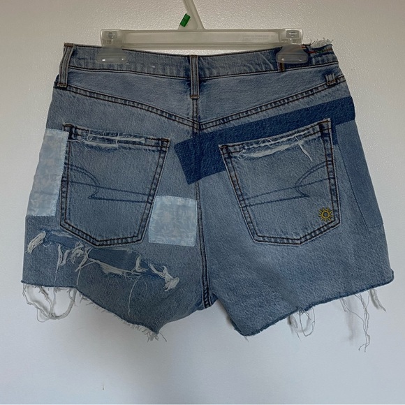 American Eagle Distressed Patchwork High Rise Denim Shorts - Picture 2 of 5